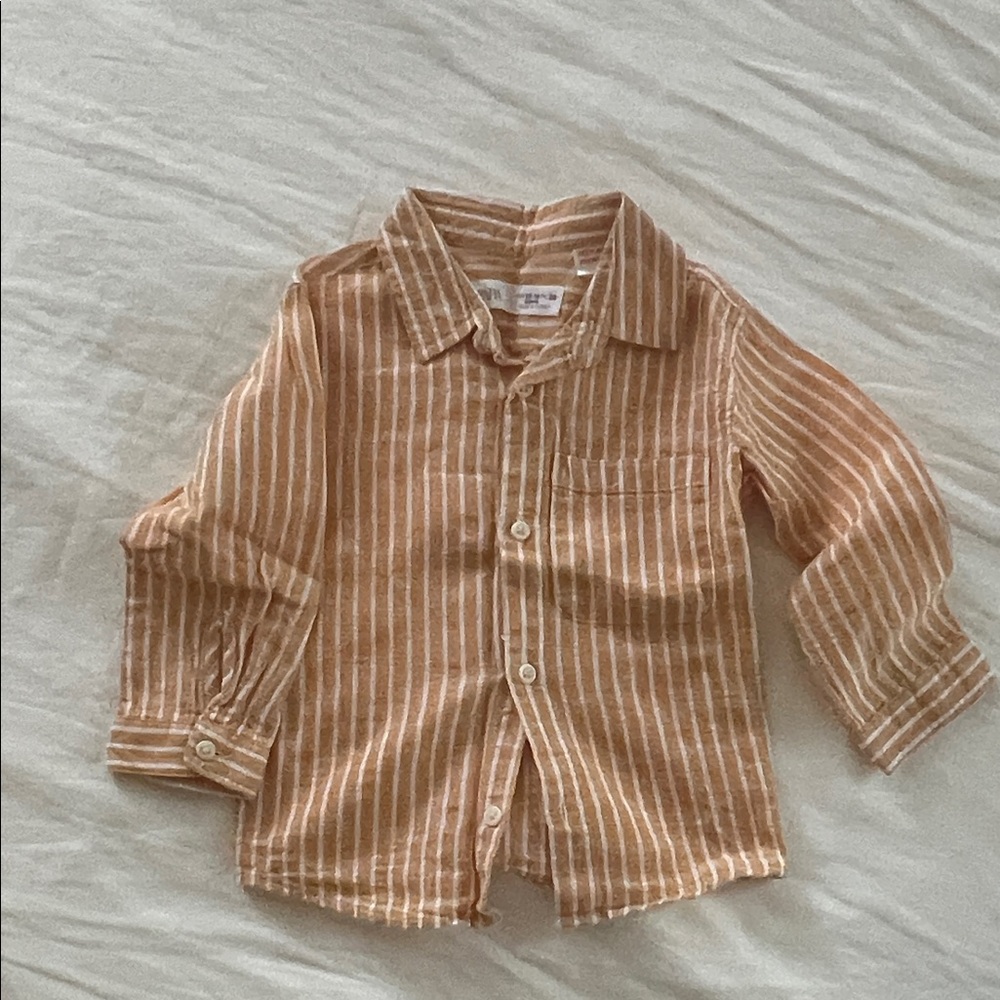 Zara Kids Brown Striped Button Down Shirt